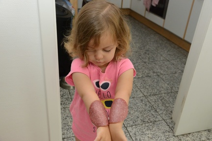 Protecting Germs on Her Arm with Salami4